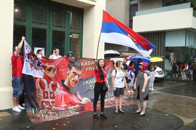 Fans of Novak Djokovic protested outside the detention hotel where he was being held