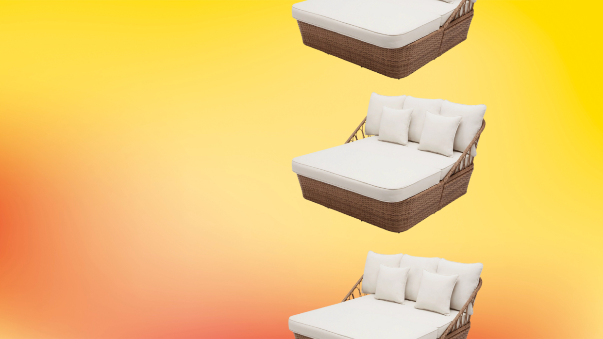  Walmart daybed outdoor lounger on a colorful background. 