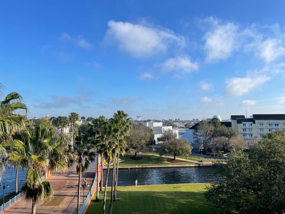 view from the balcony attached to a room at disney world swan hotel