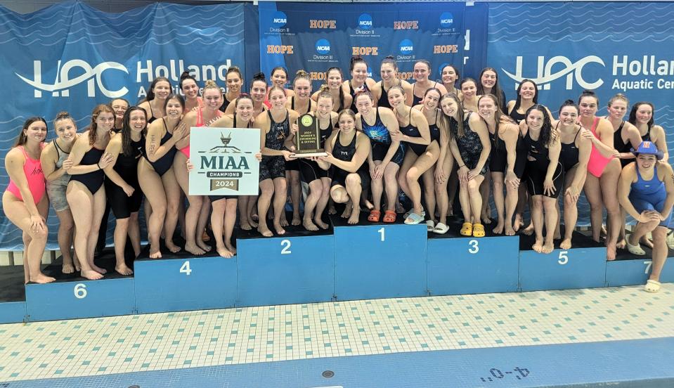 The Hope College women's swimming and diving team claimed its fourth consecutive MIAA Championship on Saturday, Feb. 24, 2024, at Holland Community Aquatic Center.