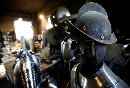 Suits of armour for the Vatican's Swiss Guards are pictured at a workshop in Molln, Austria, March 29, 2017. Picture taken March 29, 2017. REUTERS/Leonhard Foeger