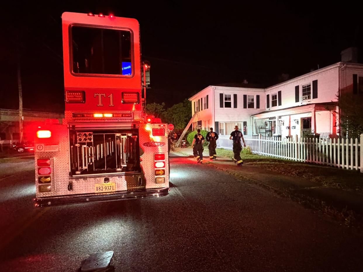Fire damaged this two-story apartment house on North Crater Road in Petersburg Saturday, April 28, 2024. One person suffered smoke inhalation, but there were no other serious injuries.