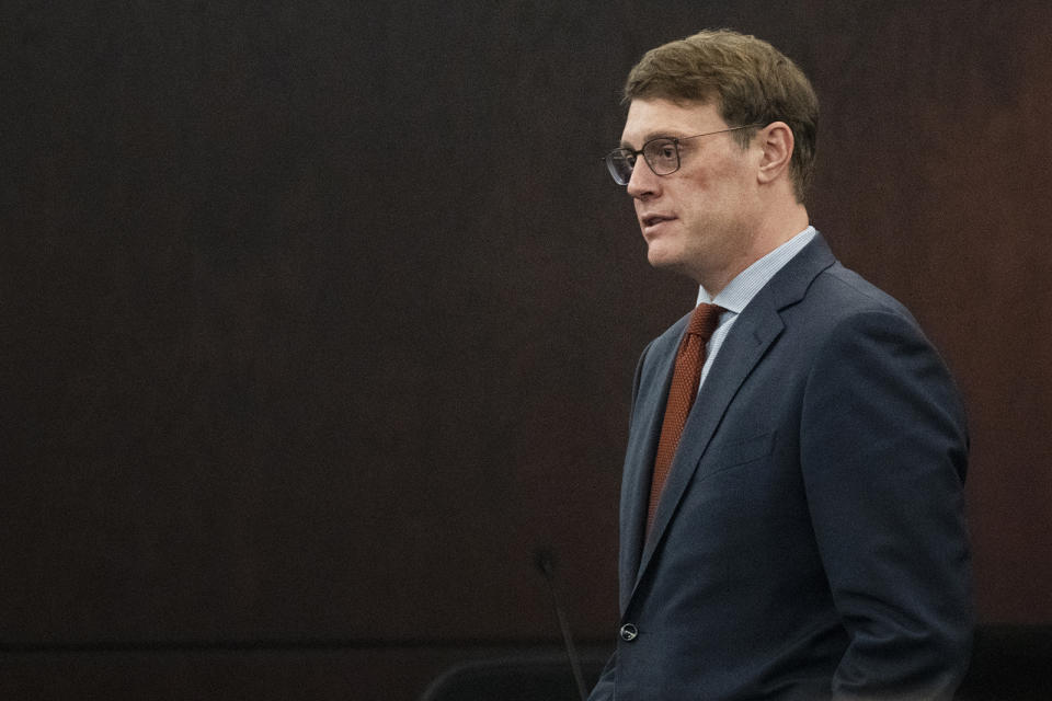 Defense attorney Rick Cofer talks about forgiveness as he addresses the jury during the sentencing portion of Kaitlin Armstrong's murder trial at the Blackwell-Thurman Criminal Justice Center on Friday, Nov. 17, 2023, in Austin, Texas. Armstrong was found guilty of killing Anna "Mo" Wilson in May 2022 and sentenced to 90 years in prison. (Mikala Compton/Austin American-Statesman via AP, Pool)