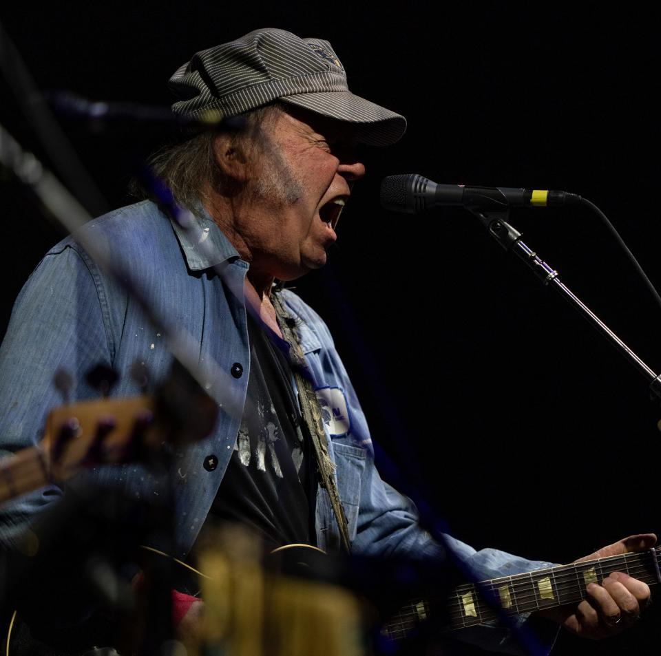 Neil Young & Crazy Horse performs "Cortez the Killer" as the opener of the Love Earth Tour at FirstBank Amphitheater in Franklin, Tenn., Thursday, May 9, 2024.