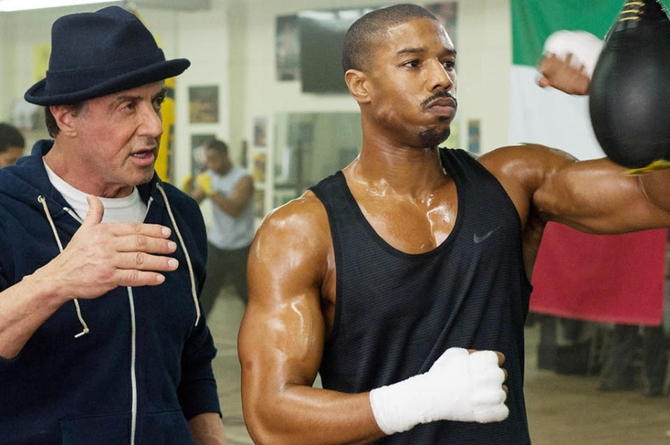 <p>This <i>Rocky</i> reboot scored <a href="http://www.forbes.com/sites/scottmendelson/2015/11/29/box-office-creed-goes-the-distance-with-42-6m-weekend/" rel="nofollow noopener" target="_blank" data-ylk="slk:the 10th-biggest Thanksgiving debut of all time;elm:context_link;itc:0;sec:content-canvas" class="link ">the 10th-biggest Thanksgiving debut of all time</a> ($42 million over the long weekend) by smartly pairing an appealing new star (Michael B. Jordan) with the original Italian Stallion (Sylvester Stallone) in a story that honored the roots of the Philly-based boxing film franchise. (Photo: Warner Bros.)</p>