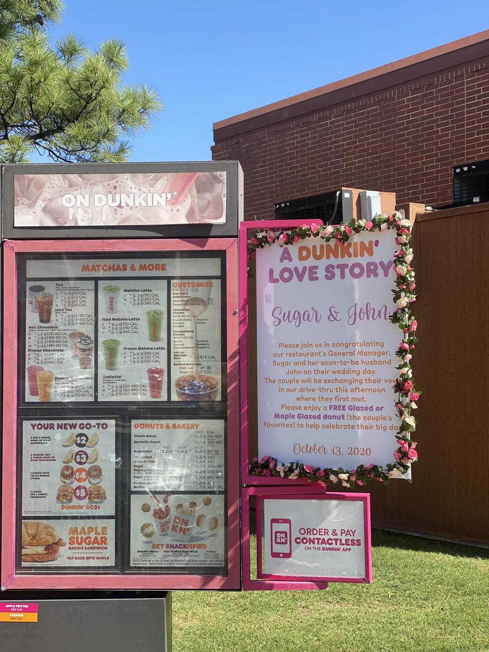 The Dunkin' love story was showcased on the restaurant's menu. (Courtesy Jillian Gallagher and Emma Burke)