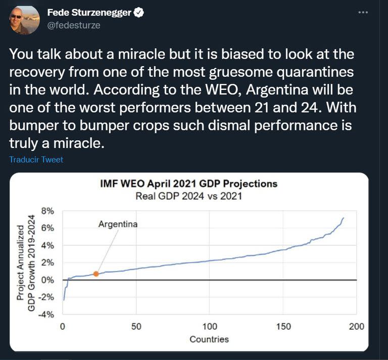 Sturzenegger dijo que la definición de milagro argentino es "sesgada".