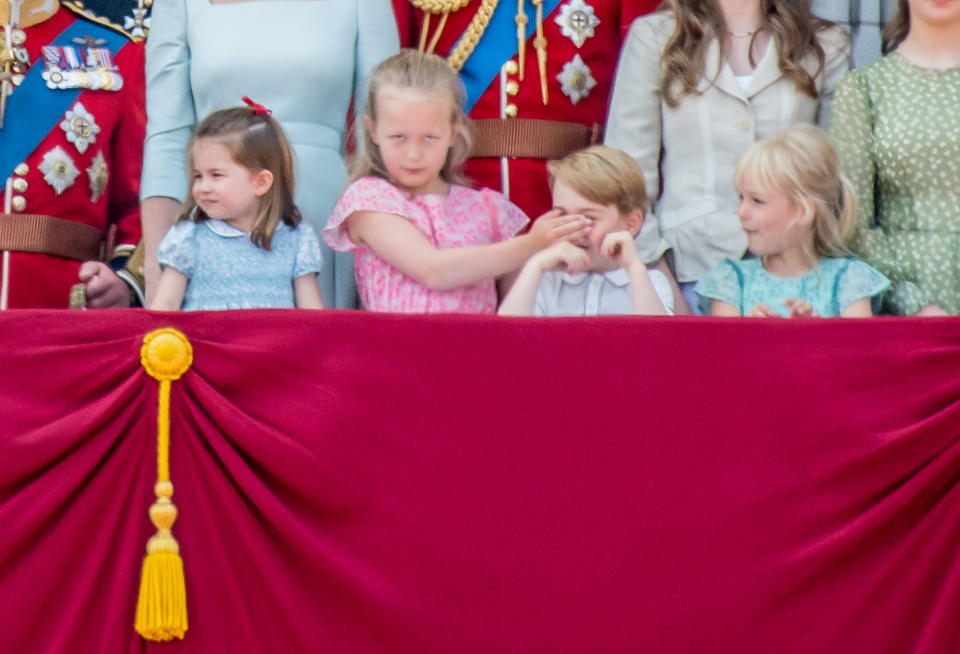 <p>Princess Charlotte, Savannah Philips, Prince George and Isla Phillips stealing the show during Trooping the Colour ceremony. (PA Images)</p> 