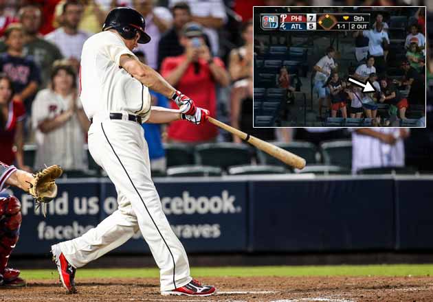 Chipper Jones belts three-run home run in ninth to lift the Altanta Braves  over the Philadelphia Phillies 