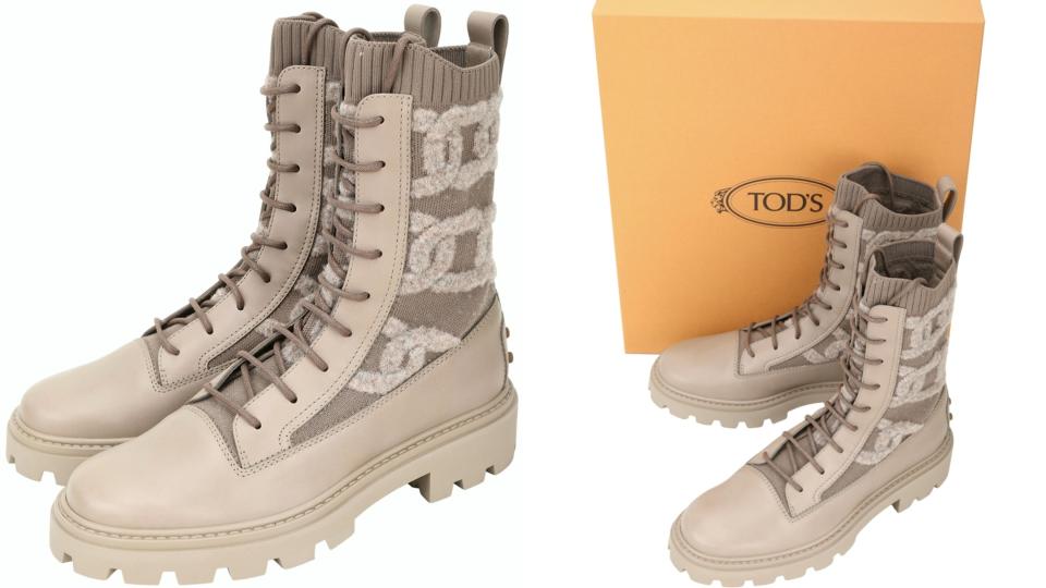 TOD'S、HOGAN品牌日必買�� TOD’S Kate 羊毛徽標拼小牛皮繫帶飾襪套軍靴！帥氣軍靴款式拼接異材質，以緊密鍊飾標誌高辨識度元素圖片來源：Yahoo奇摩購物中心