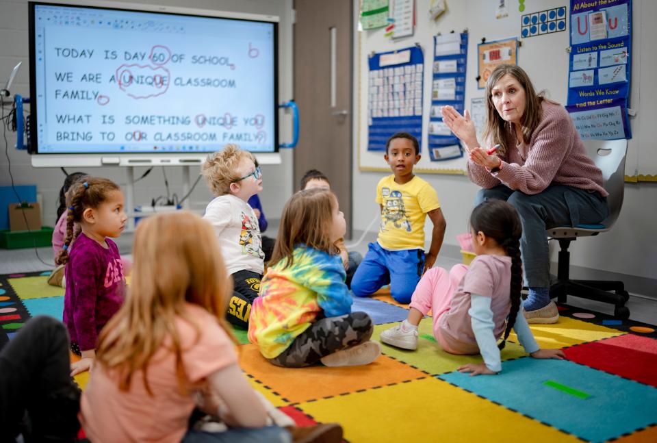 Teresa Miller teaches a transitional kindergarten class at Early Elementary School in Storm Lake, Tuesday, Nov. 28, 2023.