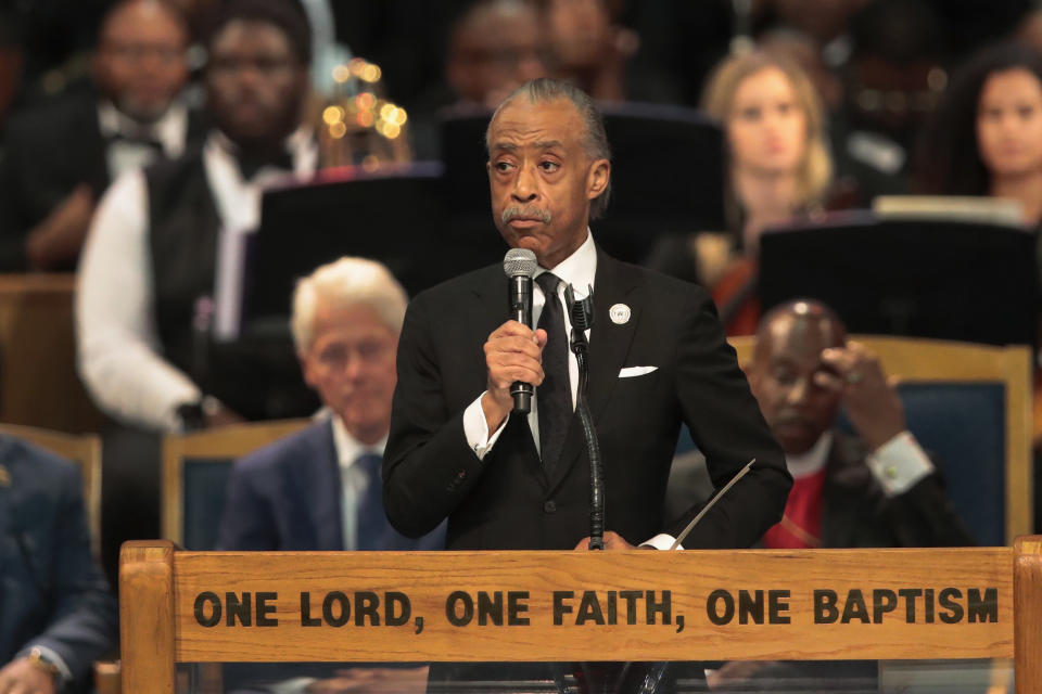 Rev. Al Sharpton speaks at the funeral for Aretha Franklin at Detroit's Greater Grace Temple on Aug. 31, 2018. (Photo: Scott Olson via Getty Images)