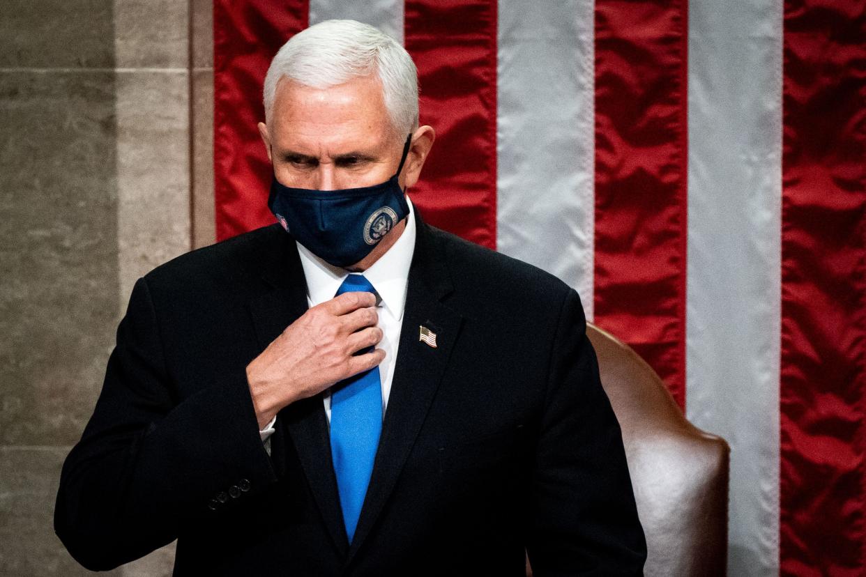 Then-Vice President Mike Pence presides over a joint session of Congress to certify the 2020 Electoral College results after supporters of President Donald Trump stormed the Capitol earlier in the day on Capitol Hill in Washington, D.C. on Jan. 6, 2021.