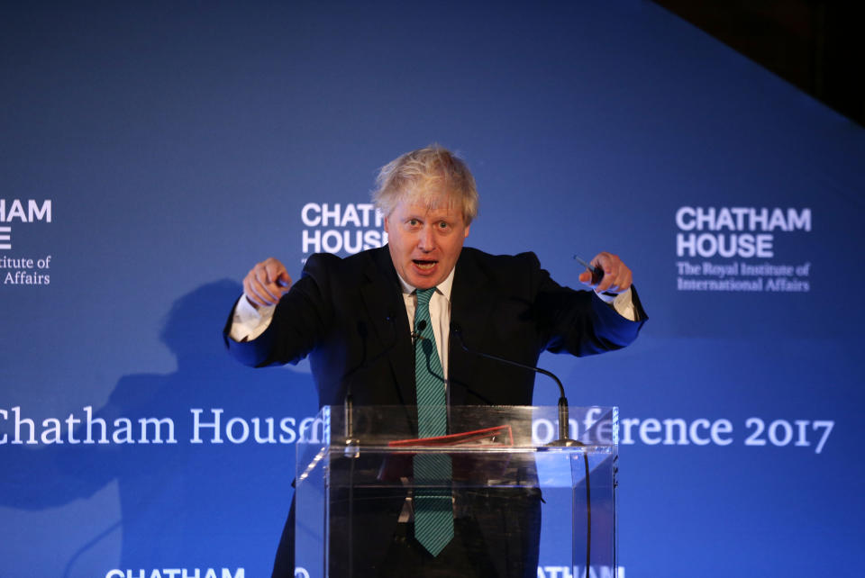 Boris Johnson speaking at the Chatham House conference today (Picture: PA)