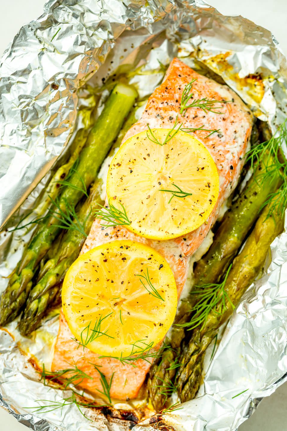 Foil Pack Grilled Salmon with Lemony Asparagus