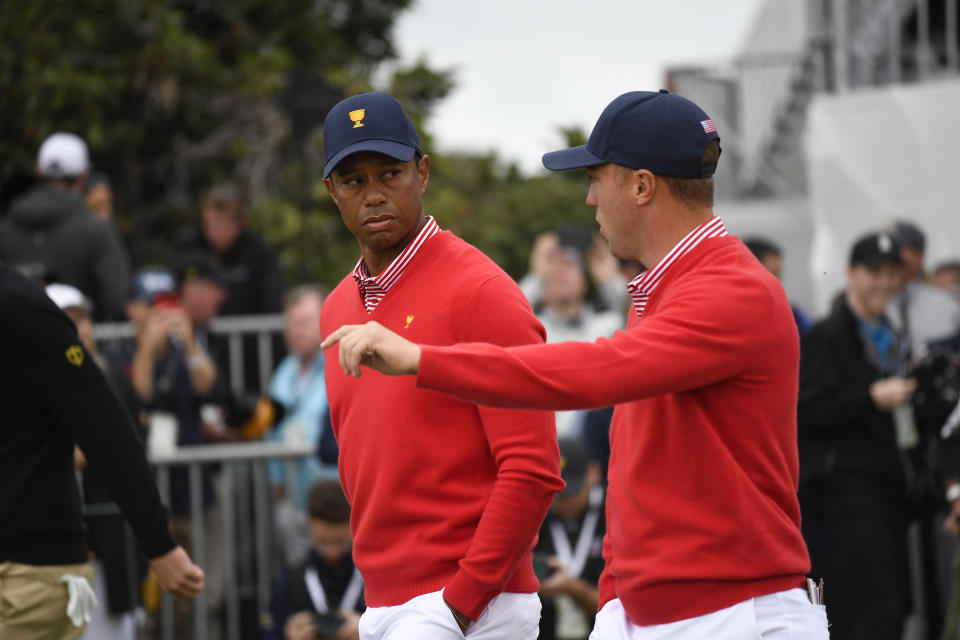 Tiger Woods and Justin Thomas got out to an early lead. (Chris Condon/PGA TOUR via Getty Images)