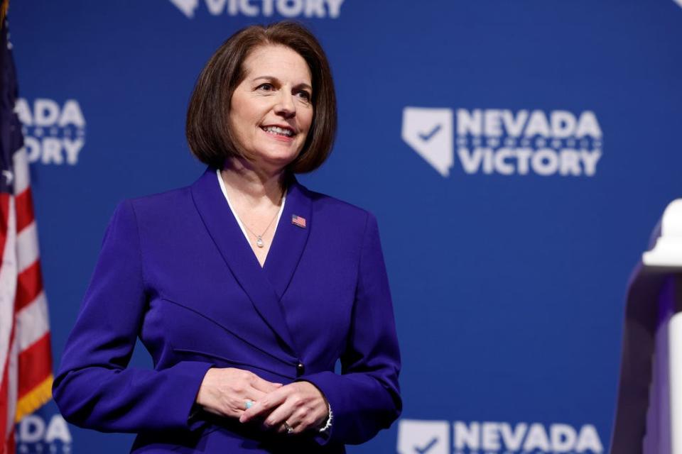 U.S. Sen. Catherine Cortez Masto, D-Nev., at an election night party at The Encore on Tuesday in Las Vegas, Nevada. Cortez Masto won reelection over GOP challenger Adam Laxalt, ensuring her party will retain control on the Senate.