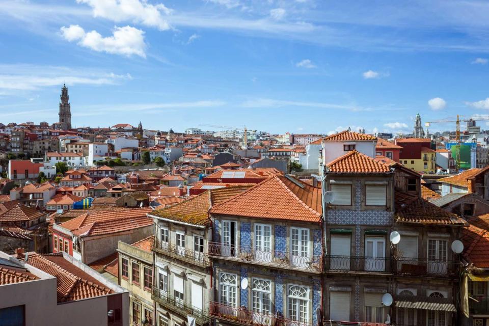 High angle view of the historical center in Porto, Portugal