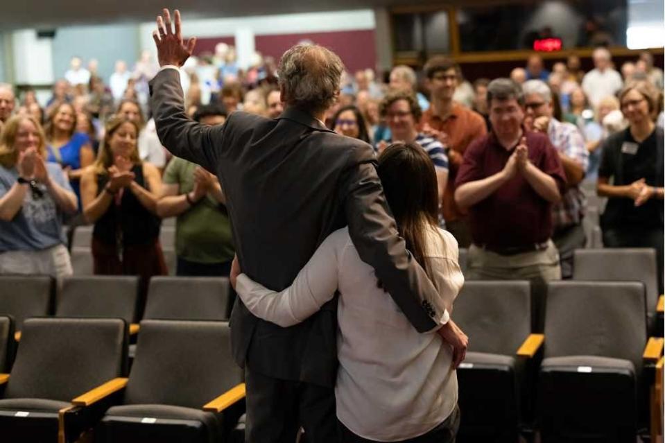 Joe Gow and his wife, Carmen Wilson, in September after the UW-La Crosse chancellor announced he would step down for a faculty role.