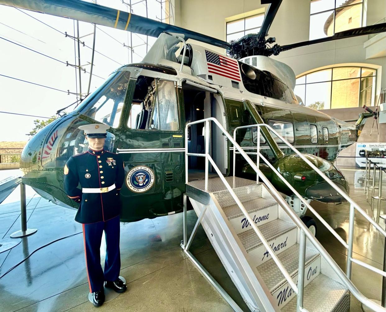 You can board the former Marine One and the former Air Force One next to one of the limousines used by former President Ronald Reagan at the Ronald Reagan Presidential Library in Simi Valley, California.