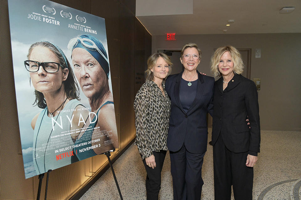 Jodie Foster, Annette Bening, and Meg Ryan attend the Annette Bening Telluride Film Festival Tribute Event at Netflix Tudum Theater on January 06, 2024 in Los Angeles, California.