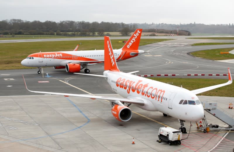 An easyjet aeroplane at Luton Airport as the number of coronavirus cases grow around the world