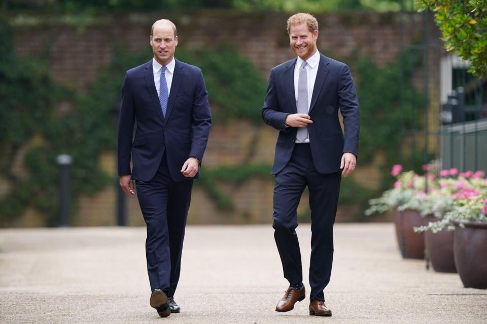 The Duke of Cambridge and Duke of Sussex arrive for the unveiling of a statue they commissioned of their mother Diana, Princess of Wales