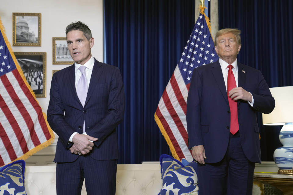 Former President Donald Trump's attorney John Lauro, speaks to the media before Trump, at a Washington hotel, Tuesday, Jan. 9, 2024, after Trump attended a federal appeals court hearing at the federal courthouse in Washington. (AP Photo/Susan Walsh)