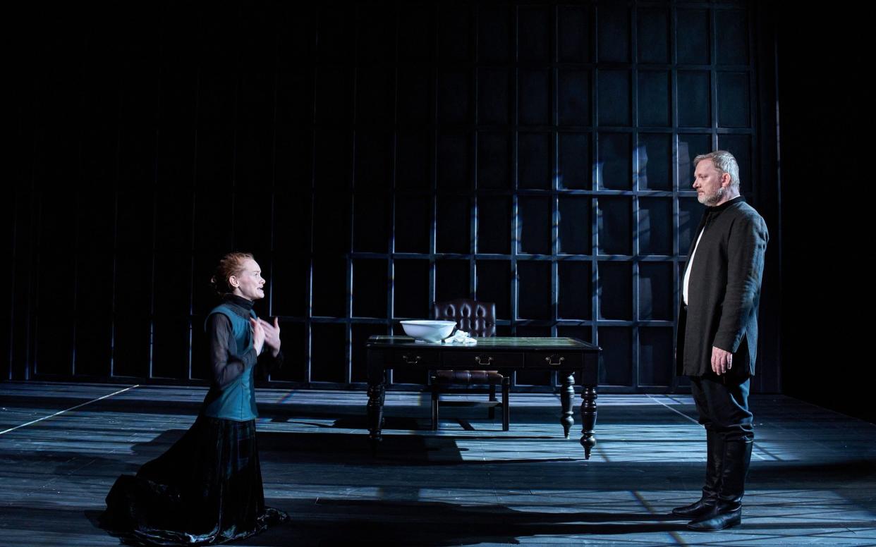 Rona Morison (as Agnes) and Douglas Henshall (as James Melville) in Mary, at Hampstead Theatre - Manuel Harlan