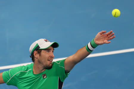 FILE PHOTO: Tennis - ATP - Qatar Open - Khalifa International Tennis and Squash Complex, Doha, Qatar - January 3, 2019 Serbia's Dusan Lajovic in action during his quarter final match against Italy's Marco Cecchinato REUTERS/Ibraheem Al Omari