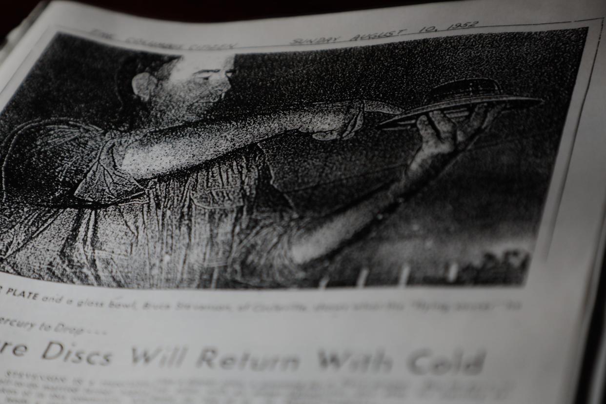 An August 1952 article in The Columbus Citizen newspaper is headlined, "Farmer Sure Discs Will Return With Cold" and features Pickaway County farmer Bruce Stevenson describing a UFO he saw on his property in 1948.