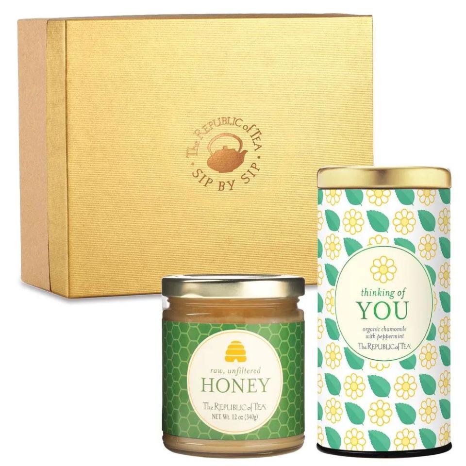 <p><a href="https://go.redirectingat.com?id=74968X1596630&url=https%3A%2F%2Fwww.republicoftea.com%2Fthinking-of-you-tea-and-honey-gift-set%2Fp%2Fv20917%2Fdpn%2F96437%2F&sref=https%3A%2F%2Fwww.goodhousekeeping.com%2Fholidays%2Fgift-ideas%2Fg44268355%2Fbest-sympathy-gifts%2F" rel="nofollow noopener" target="_blank" data-ylk="slk:Shop Now;elm:context_link;itc:0;sec:content-canvas" class="link ">Shop Now</a></p><p>Thinking Of You Tea and Honey Gift</p><p>republicoftea.com</p><p>$30.75</p>