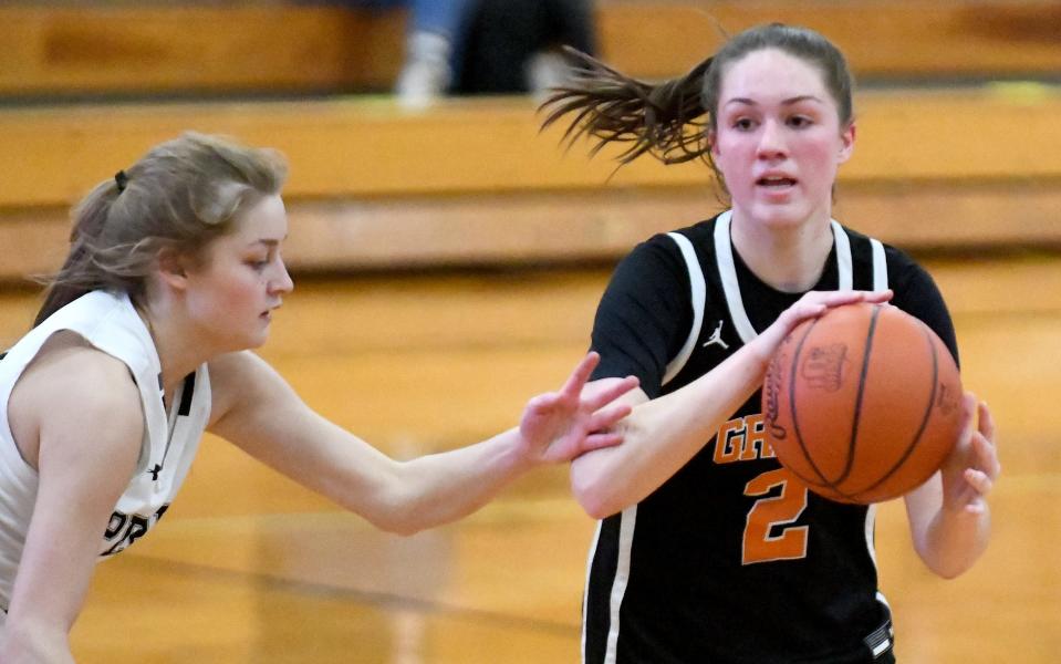 Green's Mallory Oddo (2) looks for a teammate during a game at Perry on Saturday, Dec. 17, 2022.