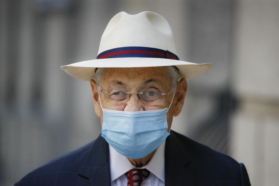 FILE - In this July 20, 2020 file photo, former New York Assembly Speaker Sheldon Silver leaves U.S. District Court after he was sentenced to 6 1/2 years in prison in the corruption case that drove him from power, in the Manhattan borough of New York. The Supreme Court is declining to take up the case of the former New York Assembly Speaker, who is serving a 6 1/2-year prison sentence after being convicted in a corruption case. (AP Photo/John Minchillo)