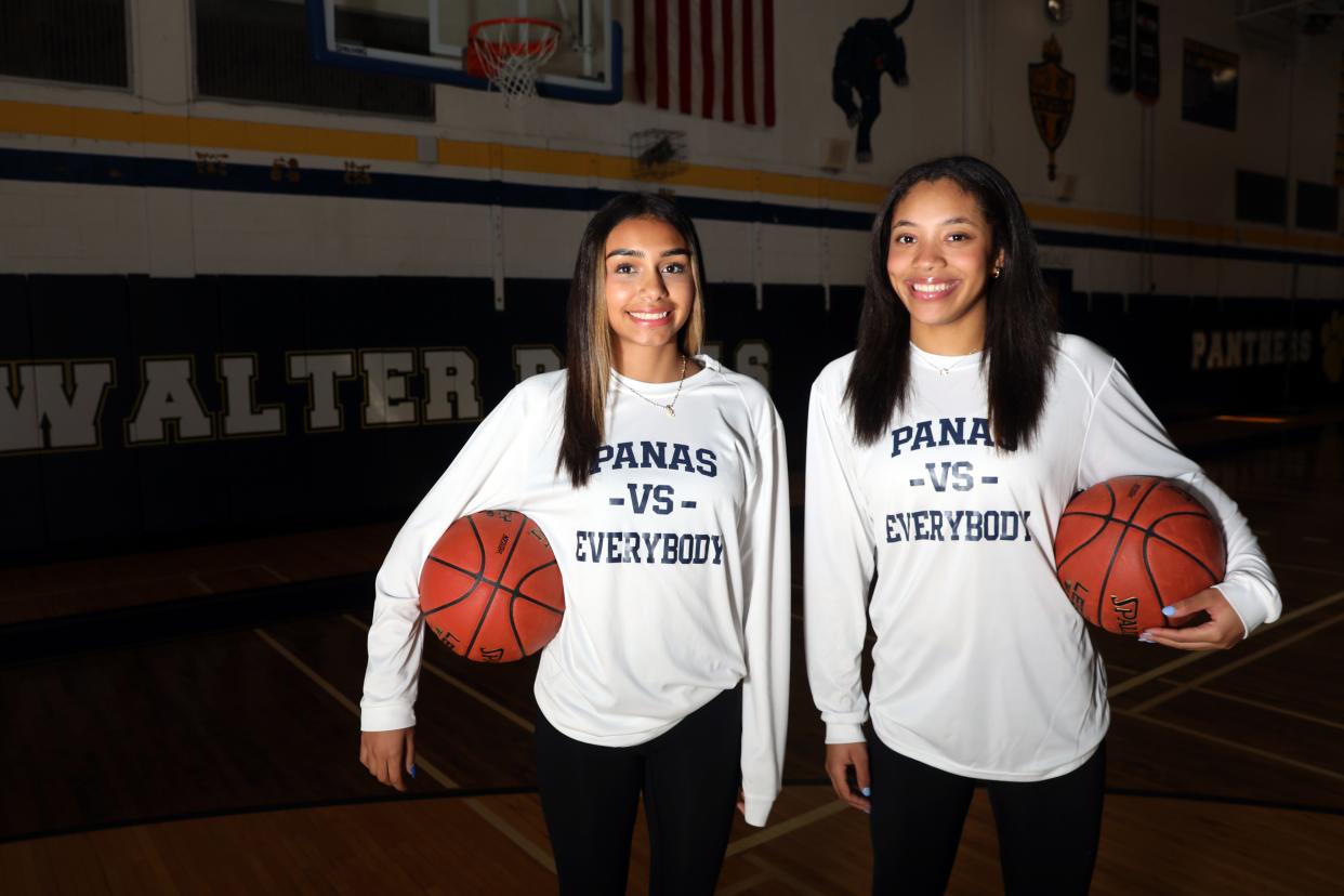 Walter Panas juniors Sofia Tavarez, left, and Cadence Nicholas share this year's Journal News/lohud Girls Westchester/Putnam Basketball Player of the Year award. They are photographed at Walter Panas High School in Cortlandt Manor April 9, 2024.