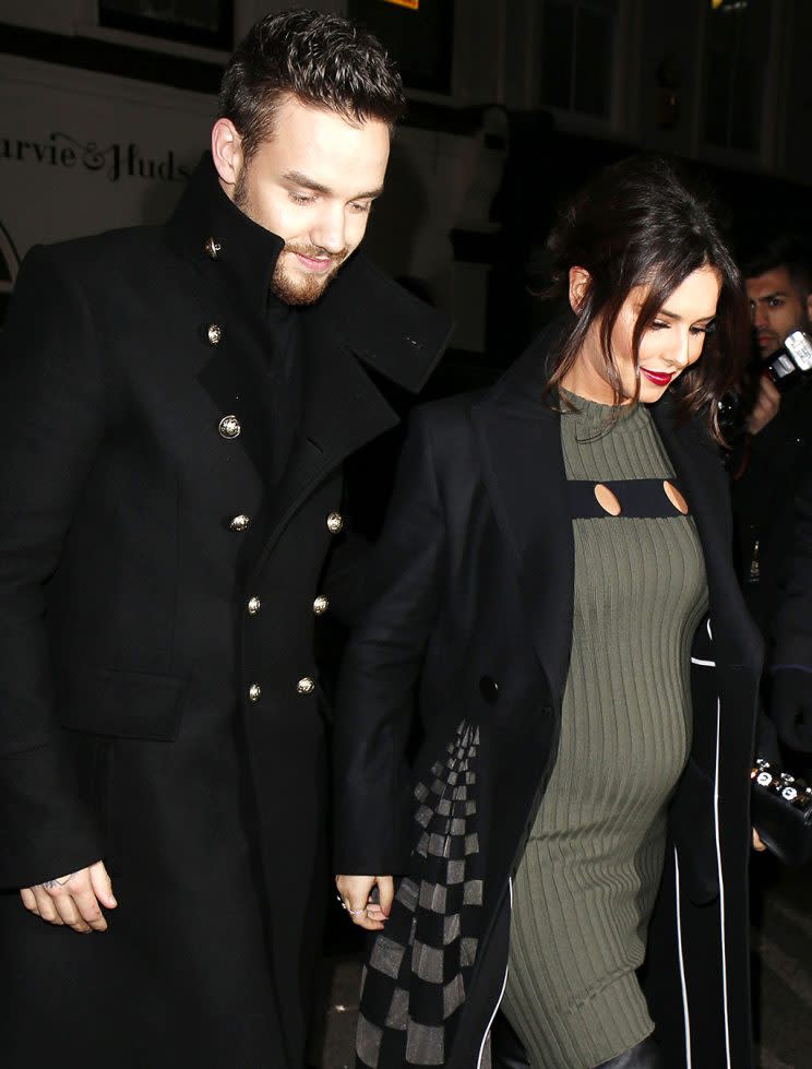 Cheryl Cole (and what appears to be a baby bump) stepped out with boyfriend Liam Payne. (Photo: Beretta/Sims/REX/Shutterstock)