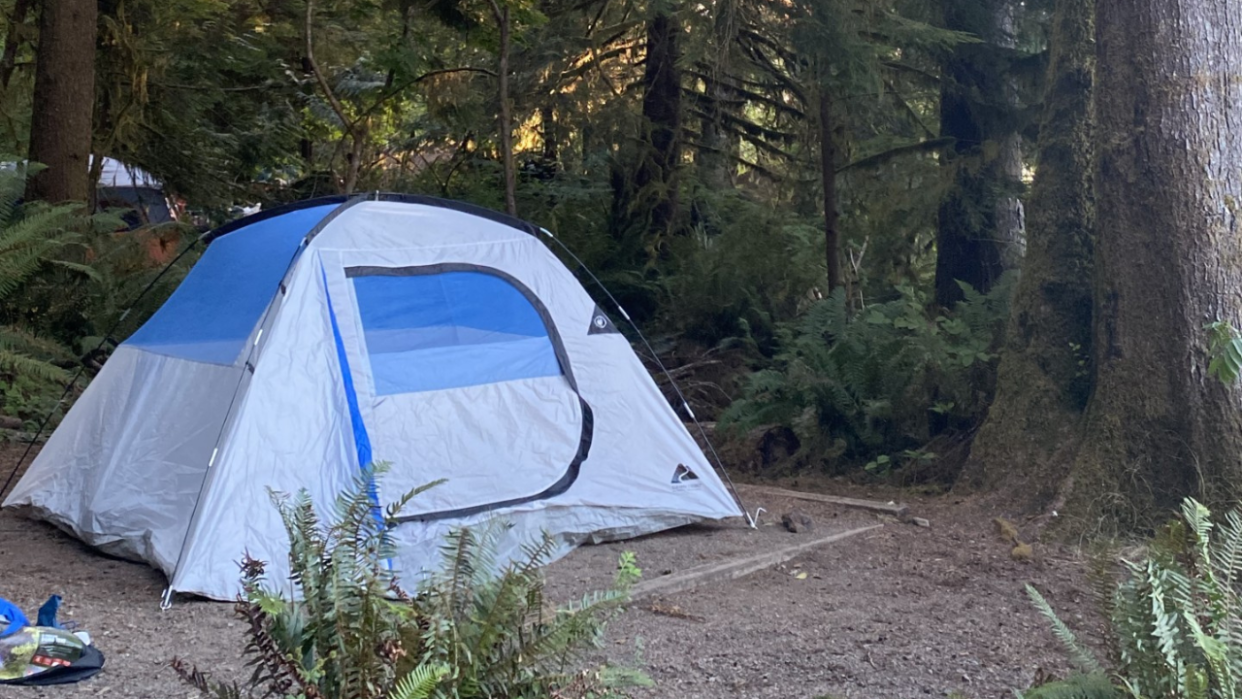 <div>A tent at a campsite near Quilcene, Washington.</div>