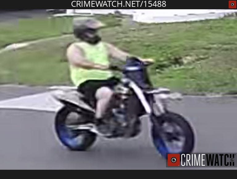 Bensalem police are looking to identify this man who was riding an unregistered motorcycle and popping wheelies and running stop signs in the Eddington section of Bensalem on Aug. 6, 2023. He then failed to pull over for emergency vehicles headed to a house fire.