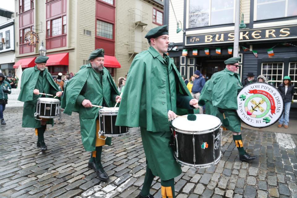 Members of the Ancient Order of Hibernians Pipes and Drums march in the Newport St. Patrick's Day parade took place on Saturday, March 11, 2023.