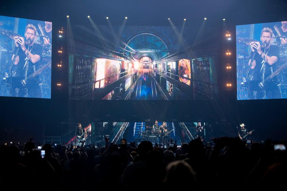 Nickelback performs at Bridgestone Arena in Nashville, Tenn., Tuesday, Aug. 1, 2023.