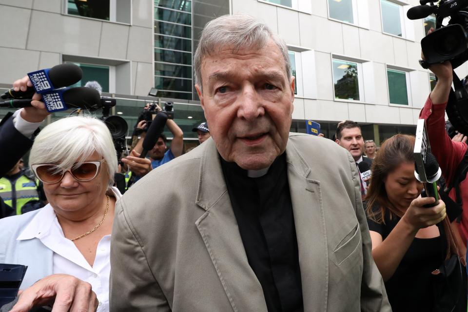 Cardinal George Pell leaves the County Court of Victoria court after prosecutors decided not to proceed with a second trial on alleged historical child sexual offences in Melbourne on February 26, 2019. 