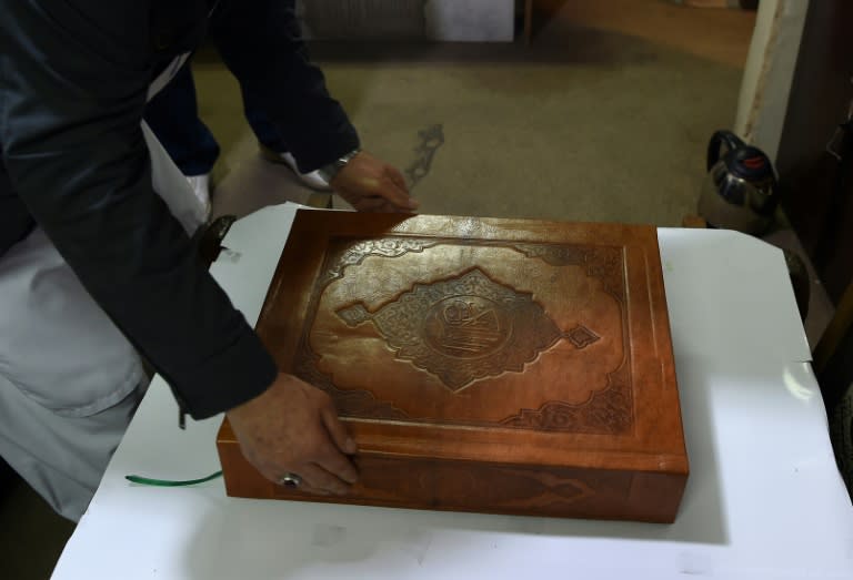 Bound in goat leather and weighing 8.6 kilograms (19 pounds), the Koran was produced by Afghan artisans