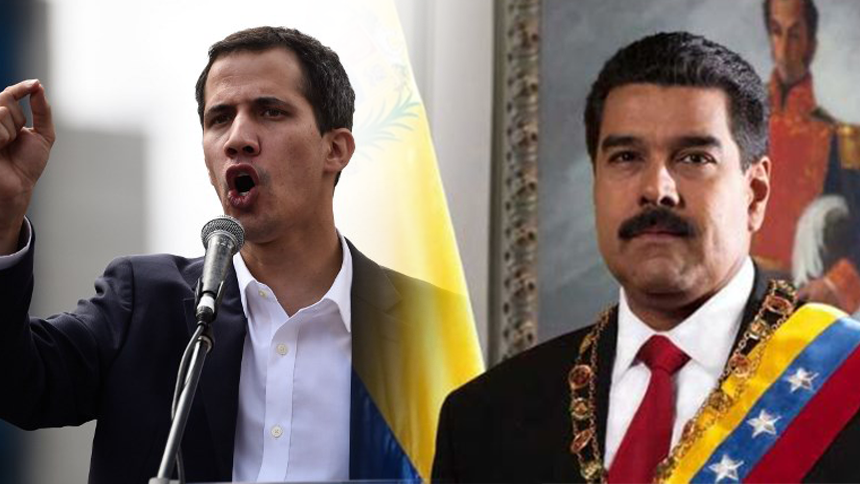 南美洲國家委內瑞拉的政局愈來愈撲朔迷離，本周更上演總統鬧雙包的劇碼，由反對派的瓜伊多(左)挺身擔任臨時總統，對決日益獨裁的現任總統馬杜洛(右)。（Rti合成圖）