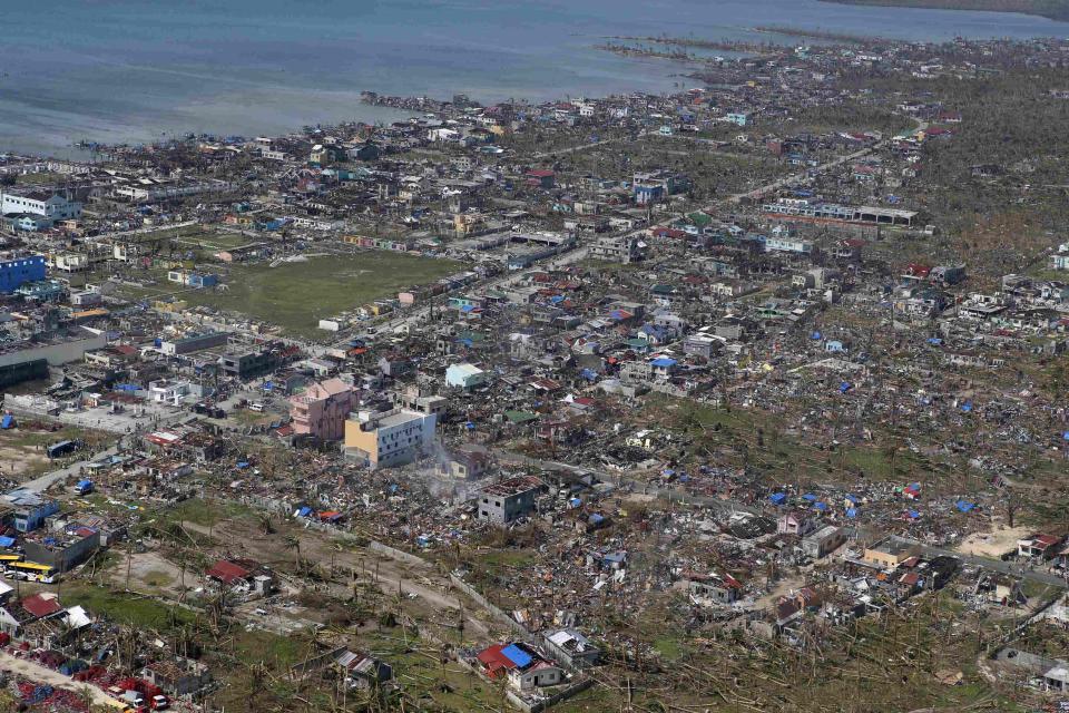 An aerial view of the devastation of super Typhoon Haiyan as it battered a town in Samar province in central Philippines