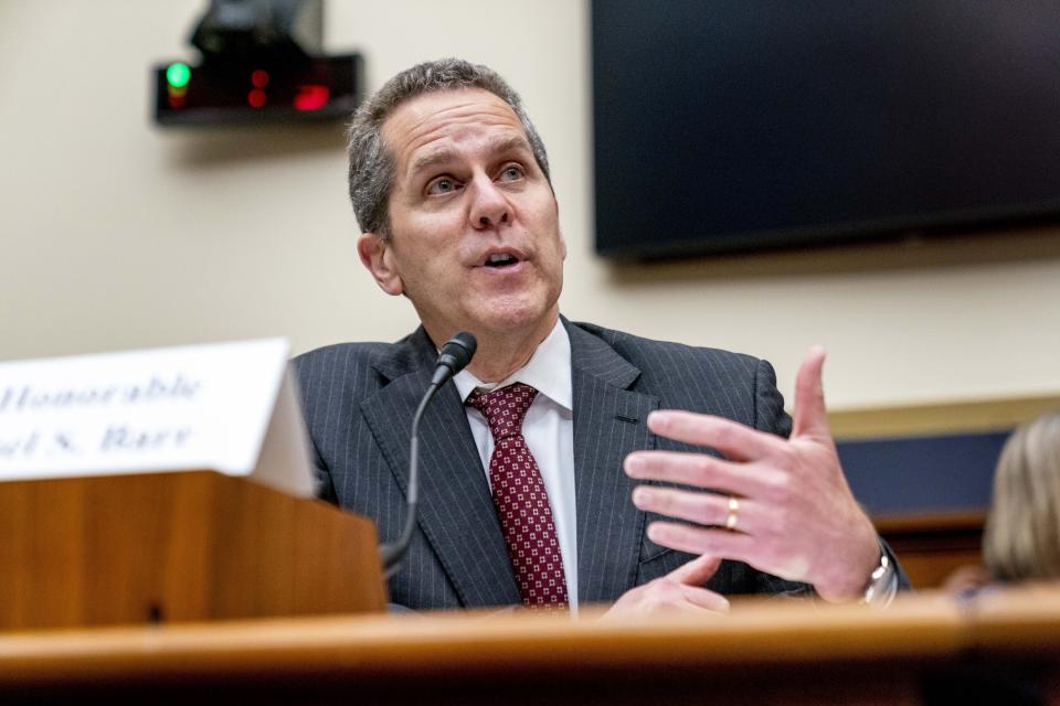 Federal Reserve Board of Governors Vice Chair for Supervision Michael Barr testifies at a House Financial Services Committee hearing on recent bank failures, on Capitol Hill, Wednesday, March 29, 2023, in Washington. (AP Photo/Andrew Harnik)