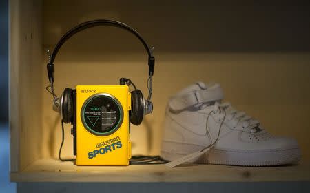 An old Walkman from Sony is pictured at the concept store "Knick-Knack to the Future" in Berlin, Germany, September 1, 2015. REUTERS/Hannibal Hanschke