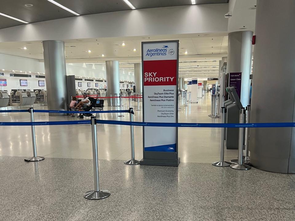 An Aerolineas sign at Miami airport branded with Delta.