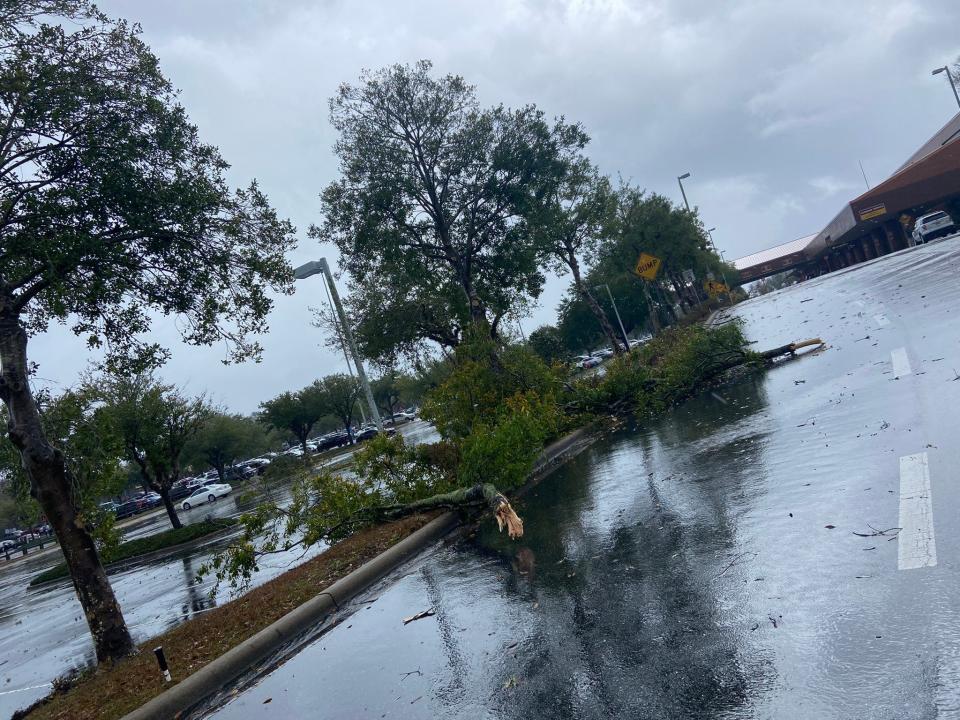 Damage from a tornado that touched down by the Tallahassee airport in Florida, Wednesday, Jan. 27, 2021.