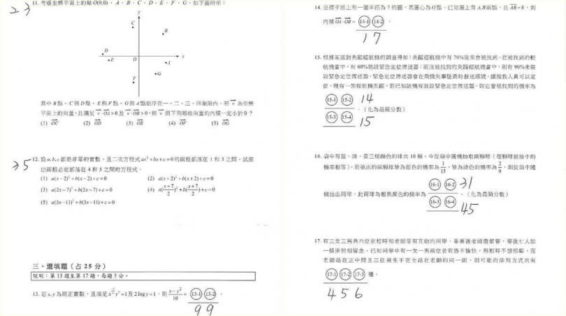 111大學學測數學B解答。（圖／補教業者提供）