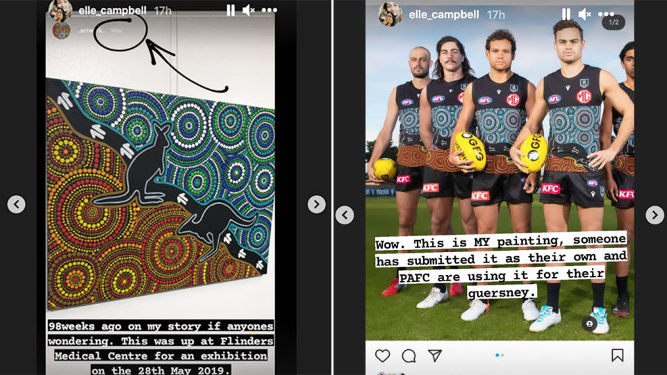 Seen here, old Instagram posts from Elle Campbell about her Indigenous painting.